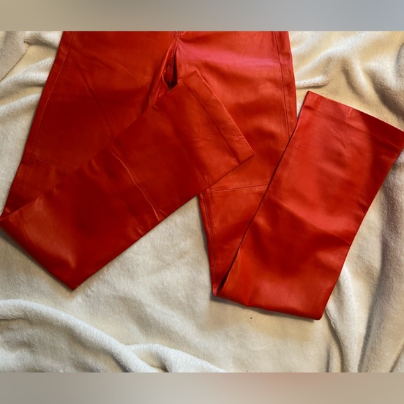 NWT Ralph Lauren Bright Orange Leather Pants - Picture 3 of 12